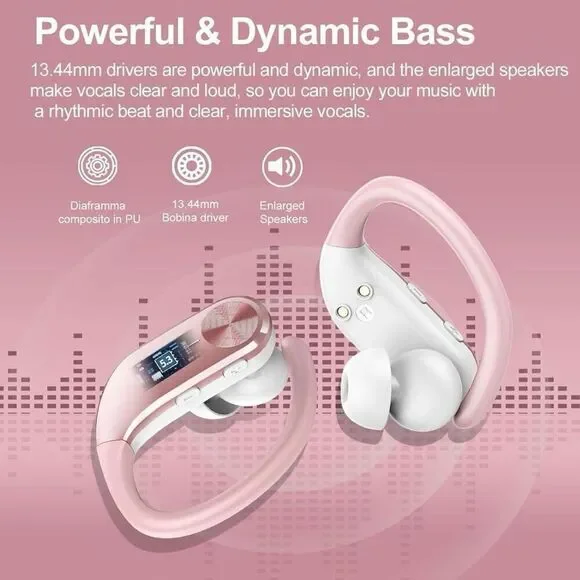 Earbuds Wireless Bluetooth Sports Headphones Waterproof Powerful Bass Pink New